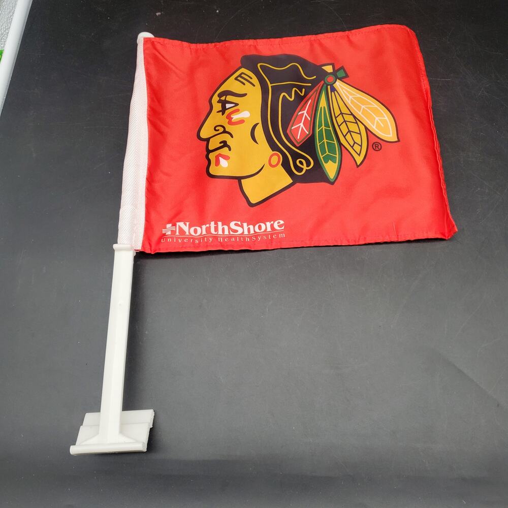 Chicago Blackhawks NorthShore Car Window Flag New w/ Pole NHL